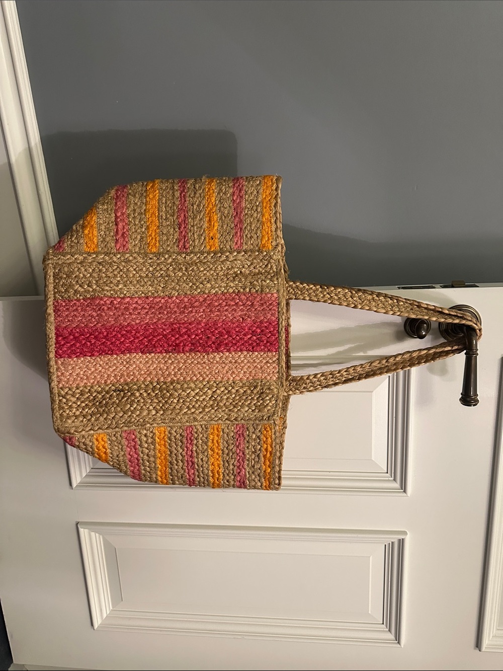 Shiraleah Straw Tote with Pink and Orange Stripe Accents